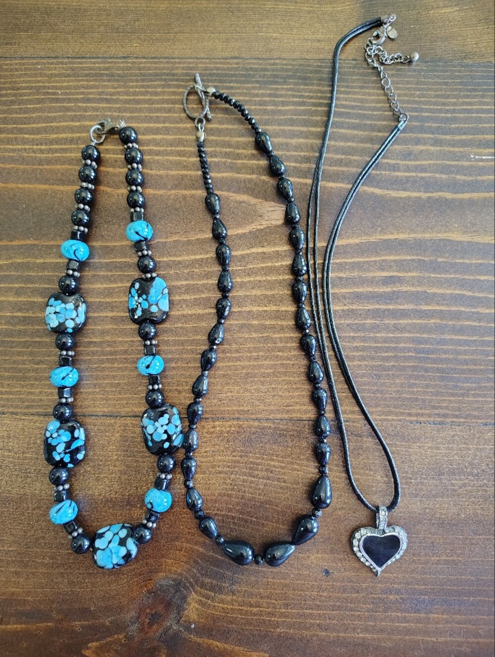 Bundle Of 3. Turquoise & Black Beaded Necklace Set - Women's Jewelry